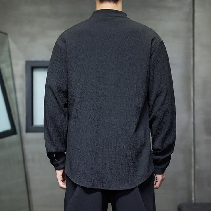 Koszula męska z długim rękawem i guzikami w jednolitym kolorze z Buddha Stones - image 19