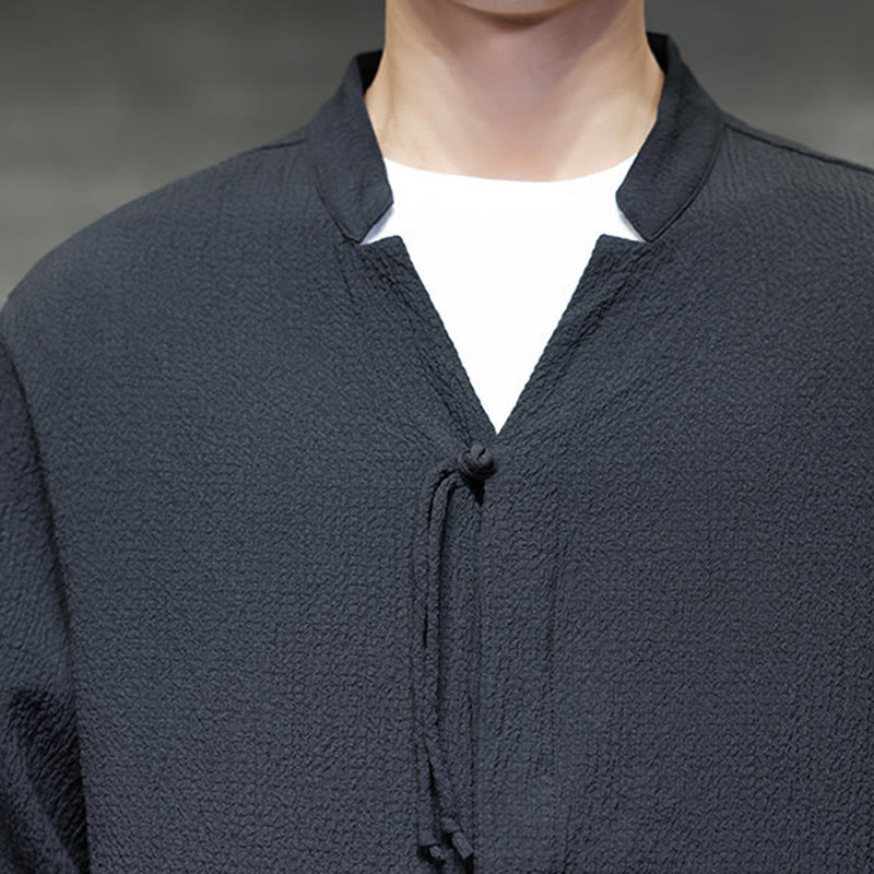 Koszula męska z długim rękawem i guzikami w jednolitym kolorze z Buddha Stones - image 24