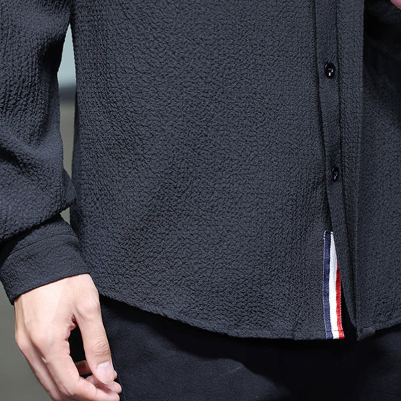 Koszula męska z długim rękawem i guzikami w jednolitym kolorze z Buddha Stones - image 25