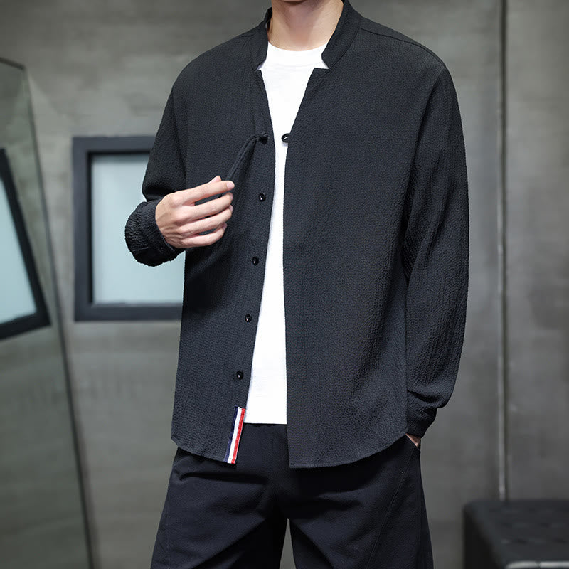 Koszula męska z długim rękawem i guzikami w jednolitym kolorze z Buddha Stones - image 18