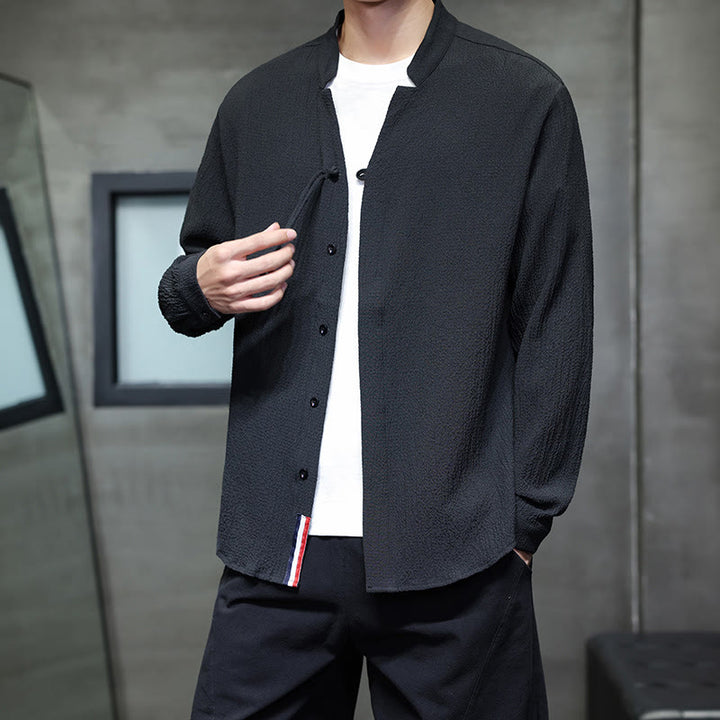 Koszula męska z długim rękawem i guzikami w jednolitym kolorze z Buddha Stones - image 18