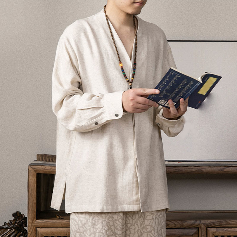 Koszula męska z długim rękawem i dekoltem w serek Buddha Stones Zen Clothing - image 11