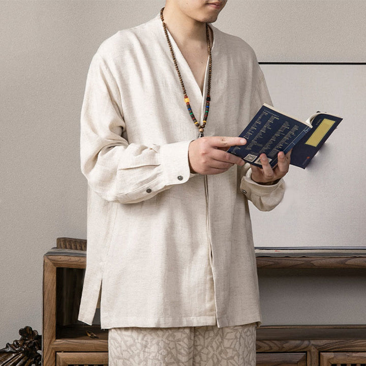 Koszula męska z długim rękawem i dekoltem w serek Buddha Stones Zen Clothing - image 11