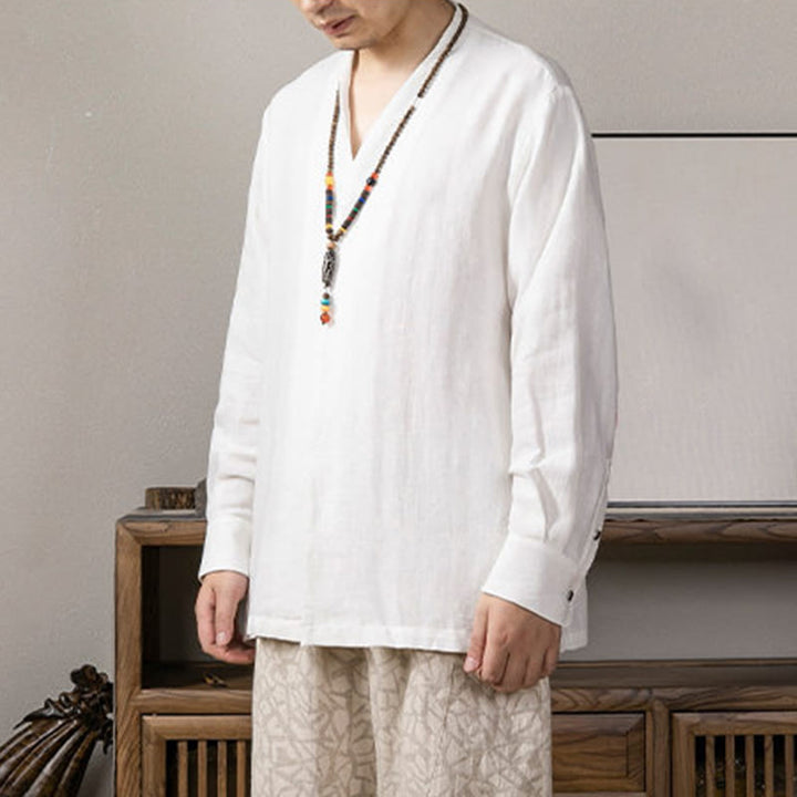 Koszula męska z długim rękawem i dekoltem w serek Buddha Stones Zen Clothing - image 2