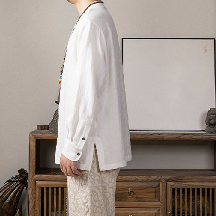 Koszula męska z długim rękawem i dekoltem w serek Buddha Stones Zen Clothing - image 3