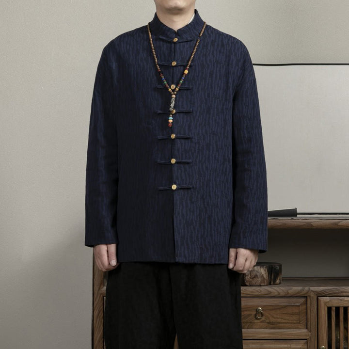 Koszula męska Buddha Stones Casual Frog-Button Tang Suit Jacquard Linen