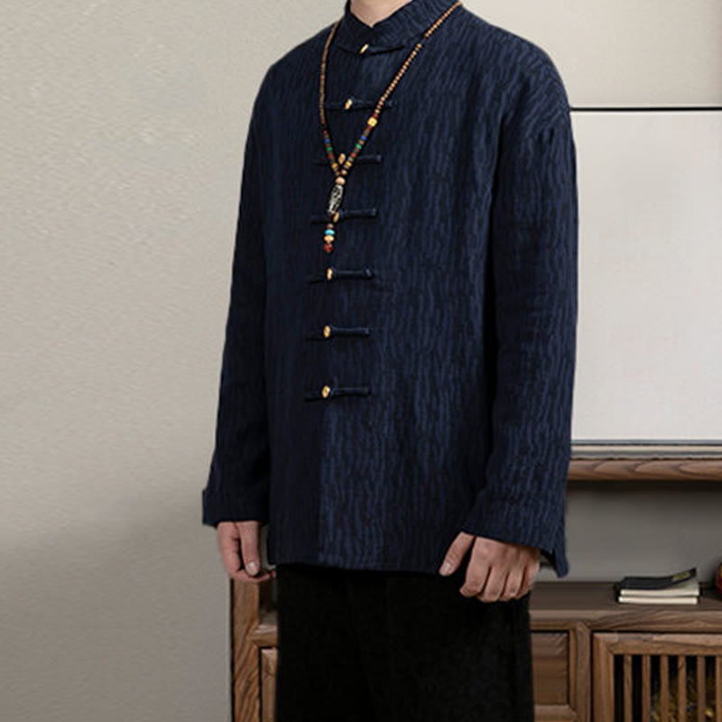 Koszula męska Buddha Stones Casual Frog-Button Tang Suit Jacquard Linen
