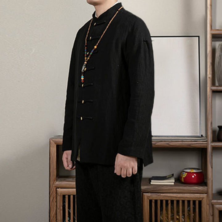 Koszula męska Buddha Stones Casual Frog-Button Tang Suit Jacquard Linen