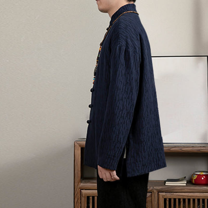 Koszula męska Buddha Stones Casual Frog-Button Tang Suit Jacquard Linen
