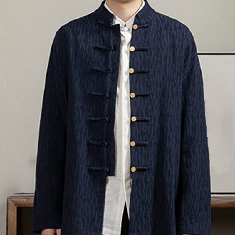 Koszula męska Buddha Stones Casual Frog-Button Tang Suit Jacquard Linen