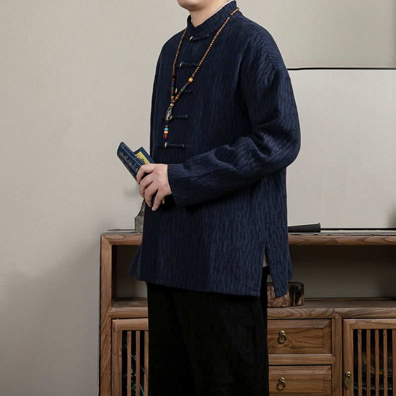 Koszula męska Buddha Stones Casual Frog-Button Tang Suit Jacquard Linen