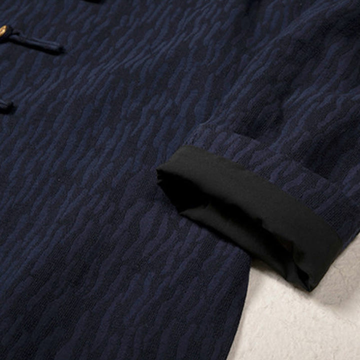 Koszula męska Buddha Stones Casual Frog-Button Tang Suit Jacquard Linen