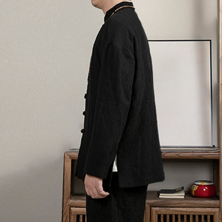 Koszula męska Buddha Stones Casual Frog-Button Tang Suit Jacquard Linen