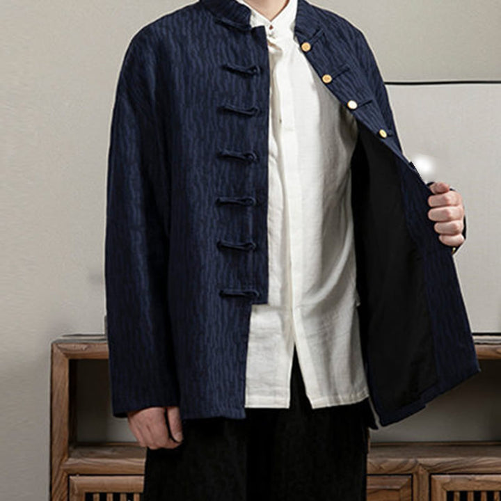 Koszula męska Buddha Stones Casual Frog-Button Tang Suit Jacquard Linen