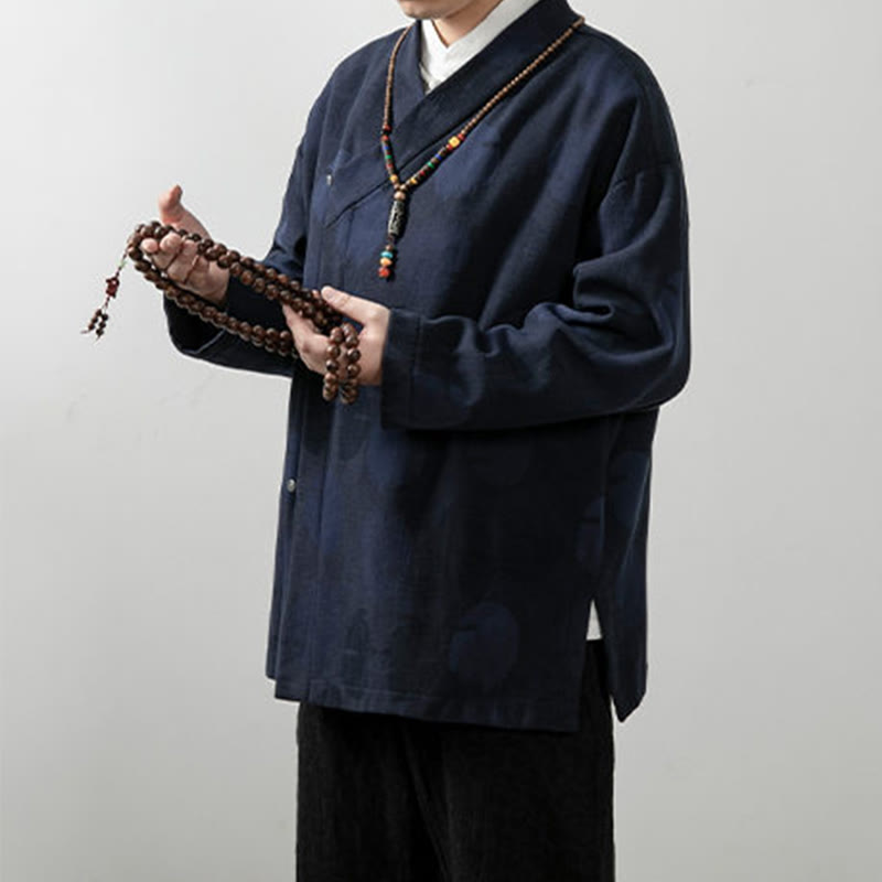 Koszula męska z długim rękawem i dekoltem w serek z Buddha Stones w jednolitym kolorze, żakardowa bawełna
