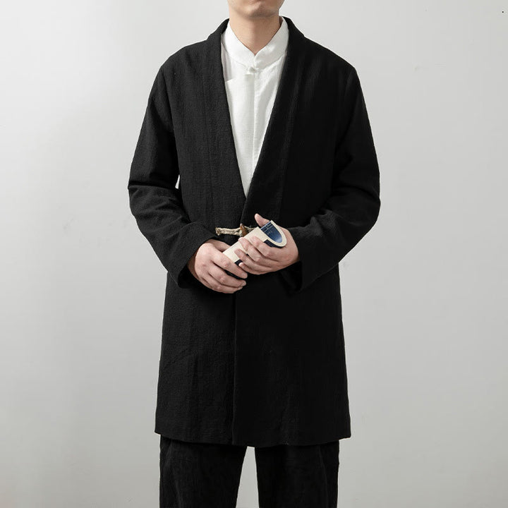Buddha Stones Jesień Prosty Bawełniany Męski Długi Rękaw Średniej Długości Płaszcz Odzież - image 5