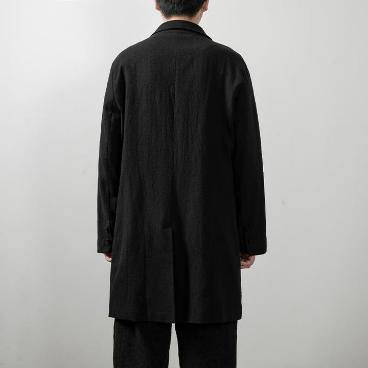 Buddha Stones Jesień Prosty Bawełniany Męski Długi Rękaw Średniej Długości Płaszcz Odzież - image 4