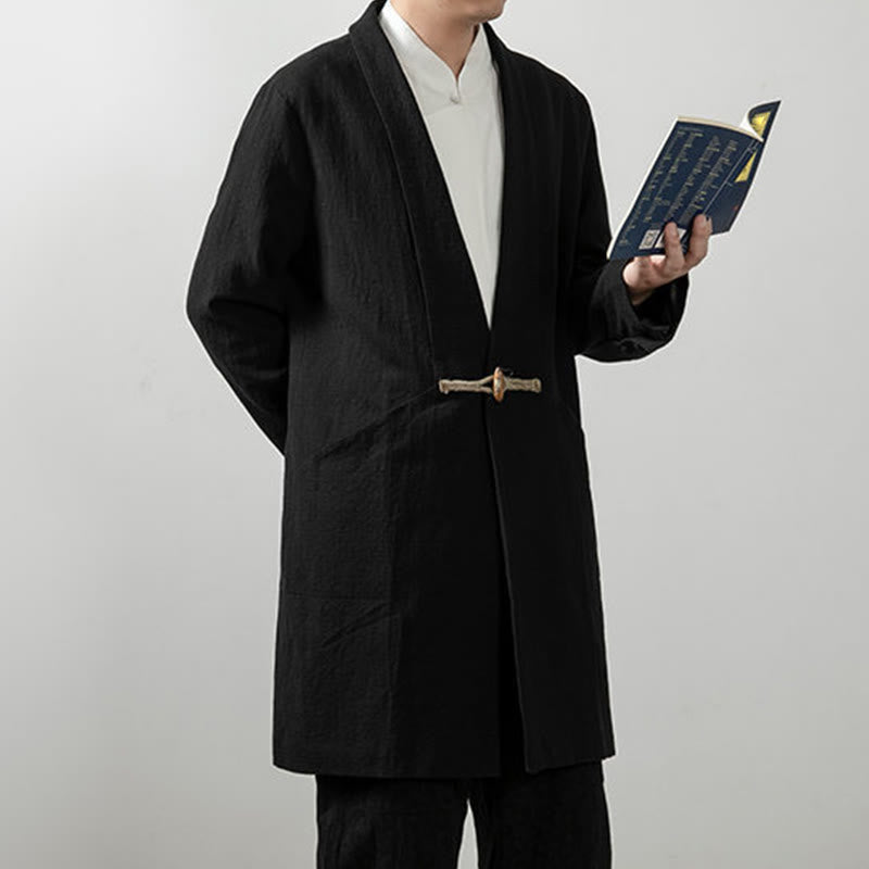 Buddha Stones Jesień Prosty Bawełniany Męski Długi Rękaw Średniej Długości Płaszcz Odzież - image 1