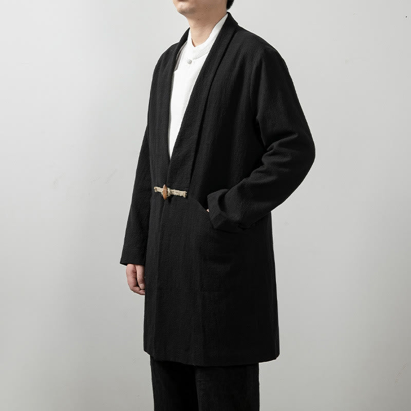 Buddha Stones Jesień Prosty Bawełniany Męski Długi Rękaw Średniej Długości Płaszcz Odzież - image 2