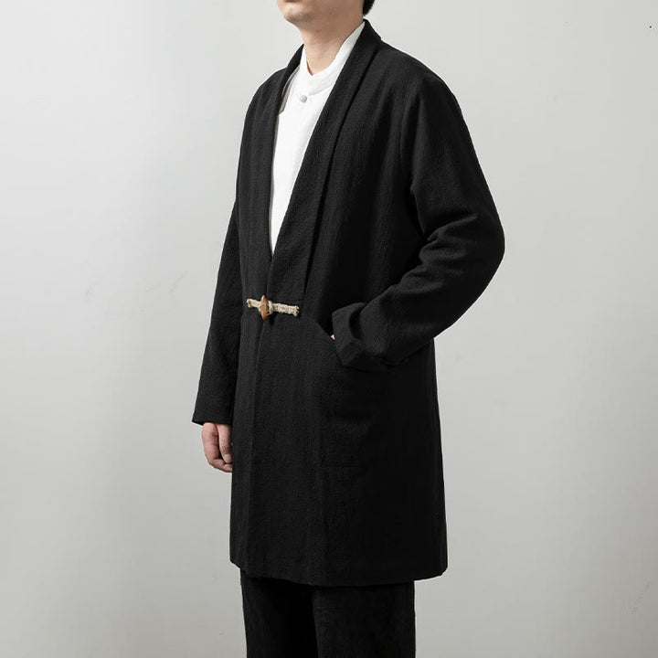 Buddha Stones Jesień Prosty Bawełniany Męski Długi Rękaw Średniej Długości Płaszcz Odzież - image 2