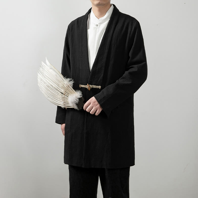 Buddha Stones Jesień Prosty Bawełniany Męski Długi Rękaw Średniej Długości Płaszcz Odzież - image 6