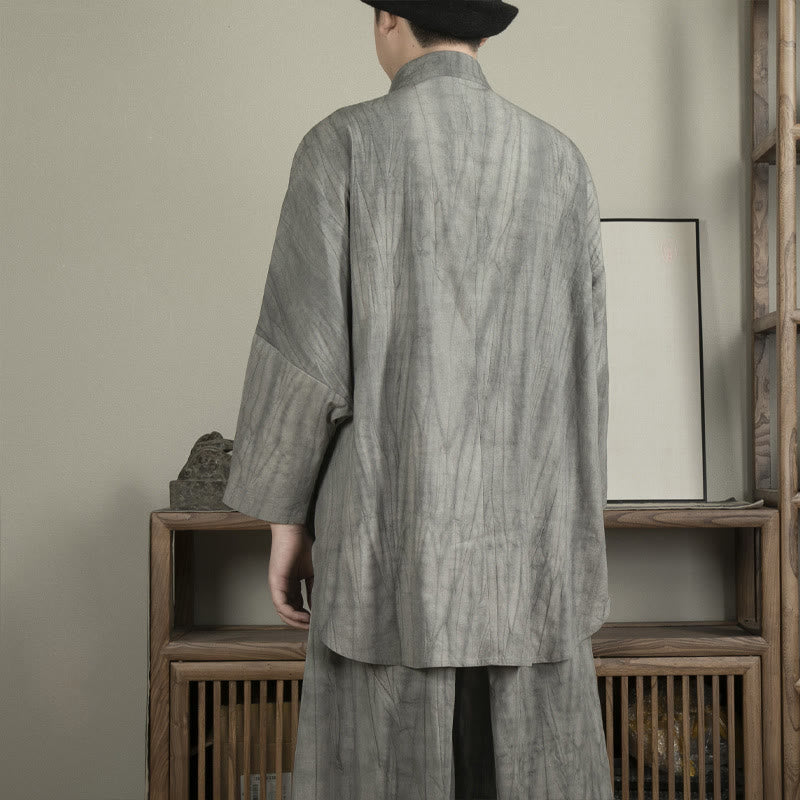 Koszula męska z żabą i guzikami Buddha Stones Casual Grey Zen Clothing - image 3