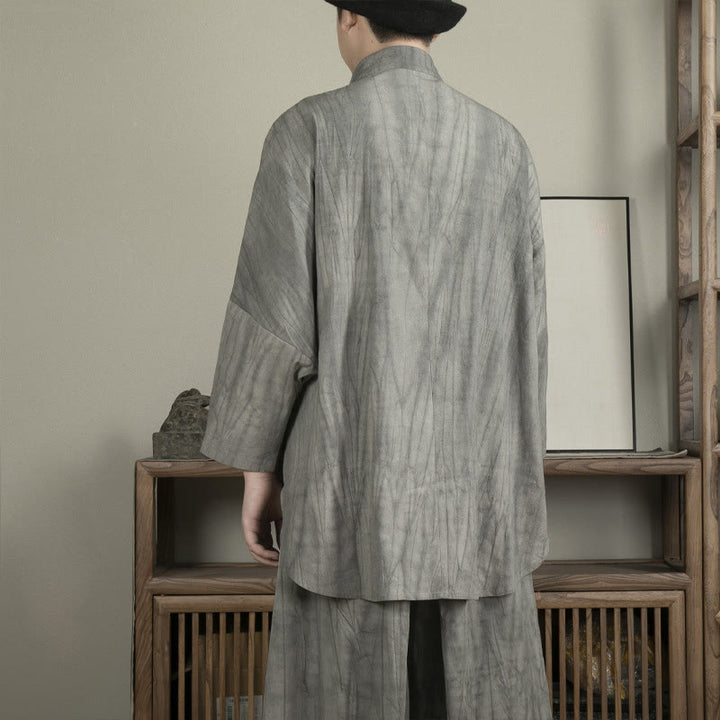 Koszula męska z żabą i guzikami Buddha Stones Casual Grey Zen Clothing - image 3