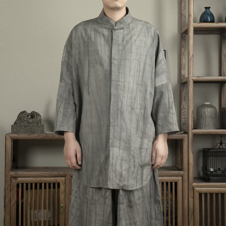 Koszula męska z żabą i guzikami Buddha Stones Casual Grey Zen Clothing - Szary - US/UK/AU44， EU54 (4XL) - image 1