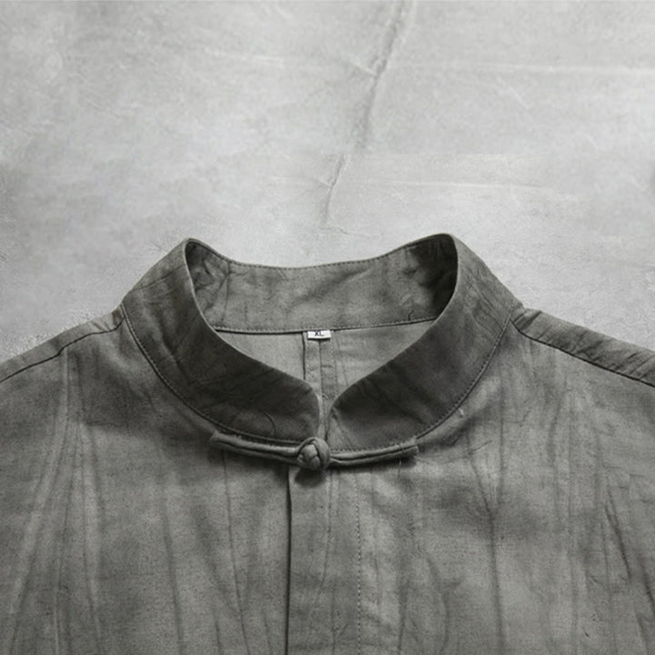 Koszula męska z żabą i guzikami Buddha Stones Casual Grey Zen Clothing - image 6