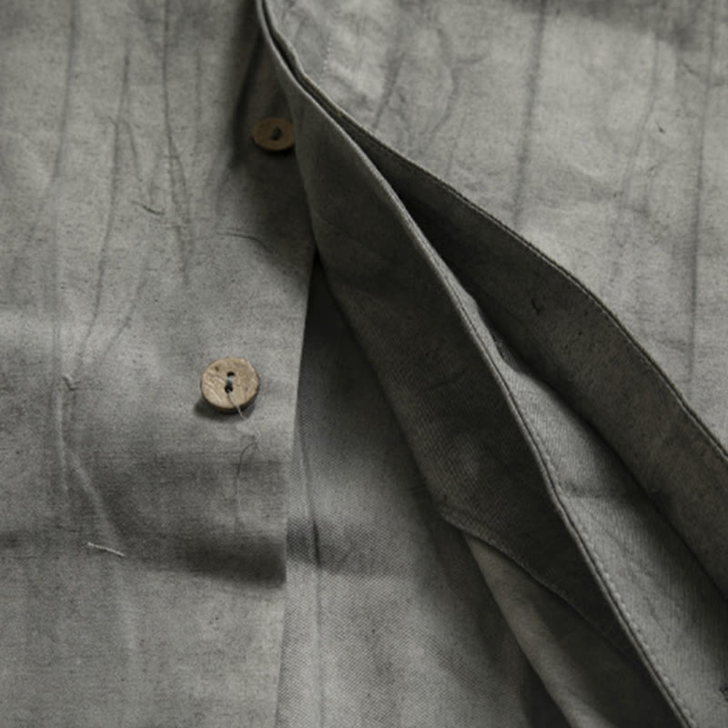 Koszula męska z żabą i guzikami Buddha Stones Casual Grey Zen Clothing - image 7
