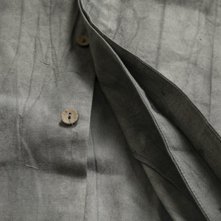 Koszula męska z żabą i guzikami Buddha Stones Casual Grey Zen Clothing - image 7