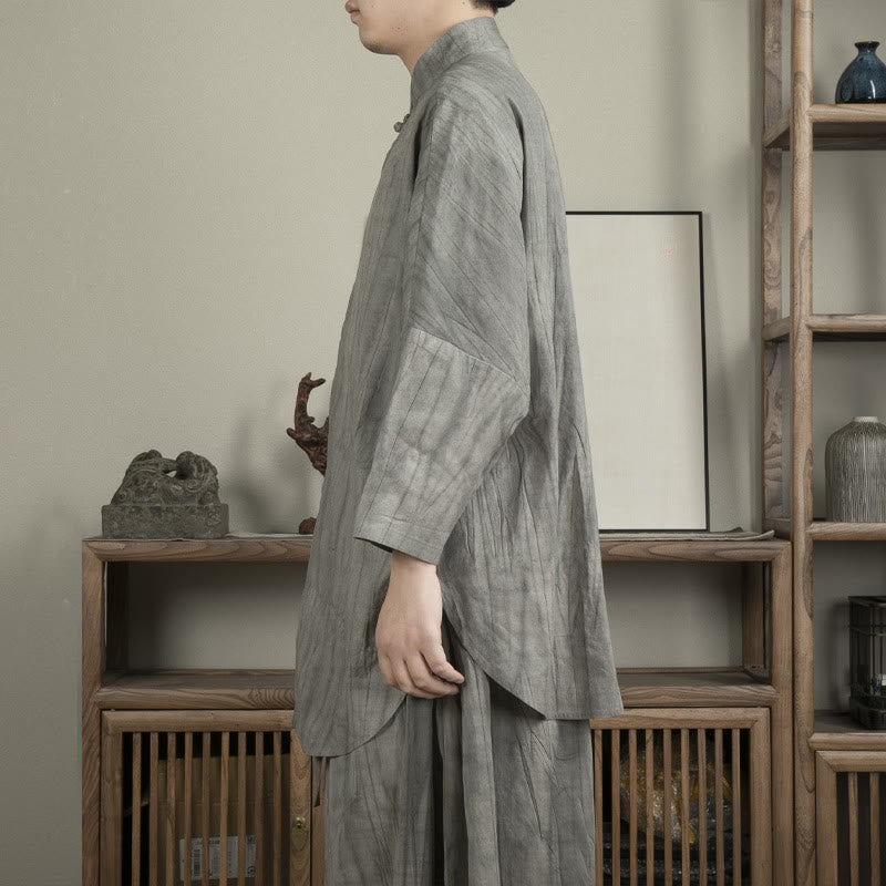 Koszula męska z żabą i guzikami Buddha Stones Casual Grey Zen Clothing - image 2