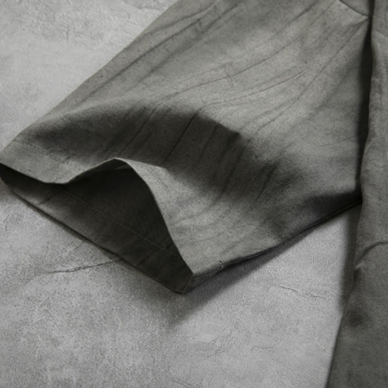 Koszula męska z żabą i guzikami Buddha Stones Casual Grey Zen Clothing - image 8