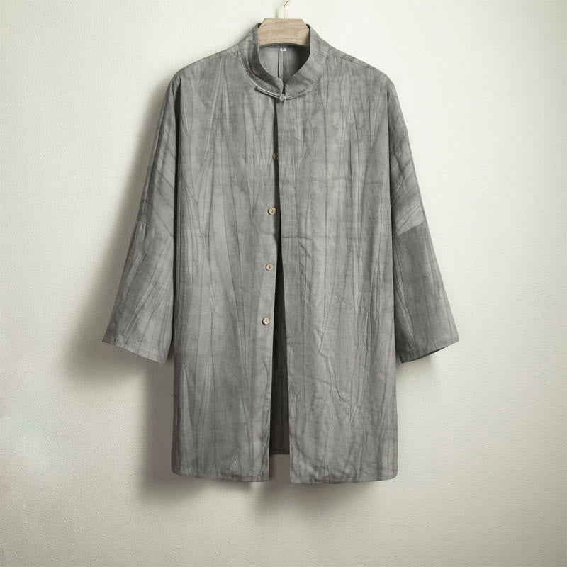 Koszula męska z żabą i guzikami Buddha Stones Casual Grey Zen Clothing - image 4