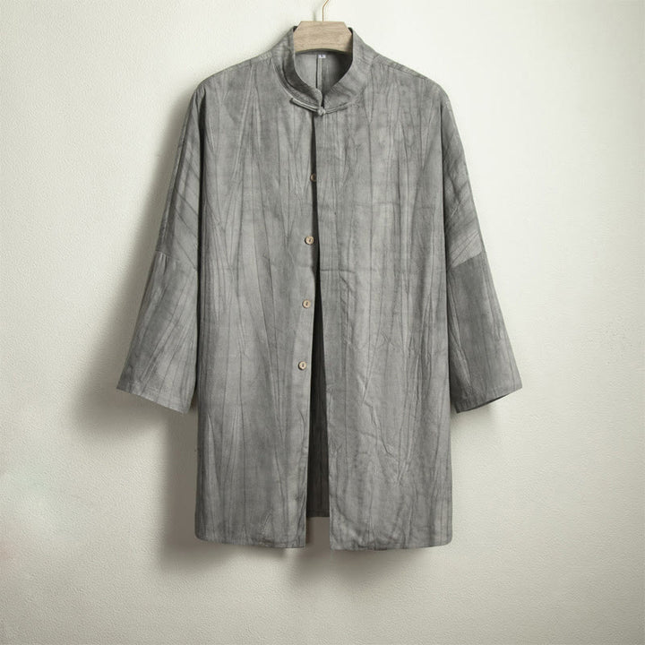 Koszula męska z żabą i guzikami Buddha Stones Casual Grey Zen Clothing - image 4