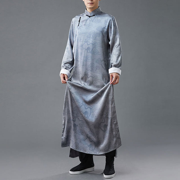Buddha Stones Vintage Chiński Żaba-Guzik Tang Garnitur Męski Smok Bawełniany Robe