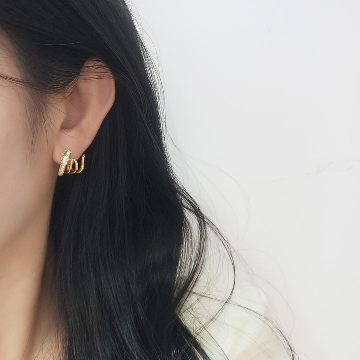 Kolczyki Buddha Stones 925 Srebro Sterlingowe Zielonooki Wąż Kształt Rok Węża Harmonia - image 3