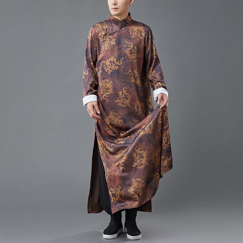 Buddha Stones Vintage Chiński Żaba-Guzik Tang Garnitur Męski Smok Bawełniany Robe