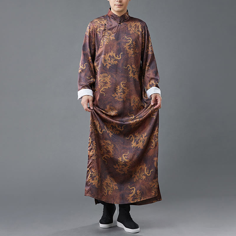Buddha Stones Vintage Chiński Żaba-Guzik Tang Garnitur Męski Smok Bawełniany Robe