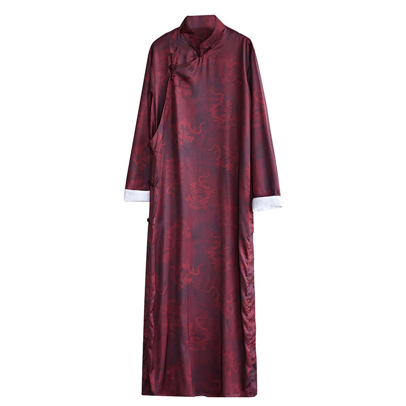 Buddha Stones Vintage Chiński Żaba-Guzik Tang Garnitur Męski Smok Bawełniany Robe - image 17