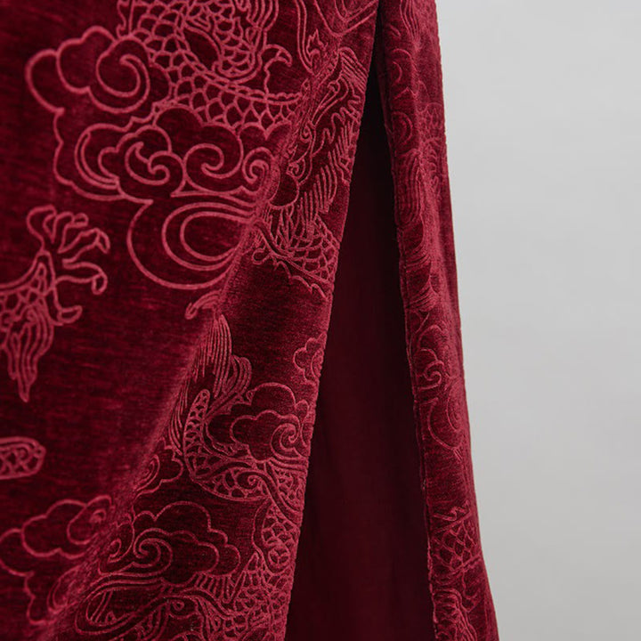 Buddha Stones Vintage Jesień Zima Chiński Żaba-Guzik Tang Garnitur Męski Smok Żakardowy Szata Z Kieszeniami - image 27