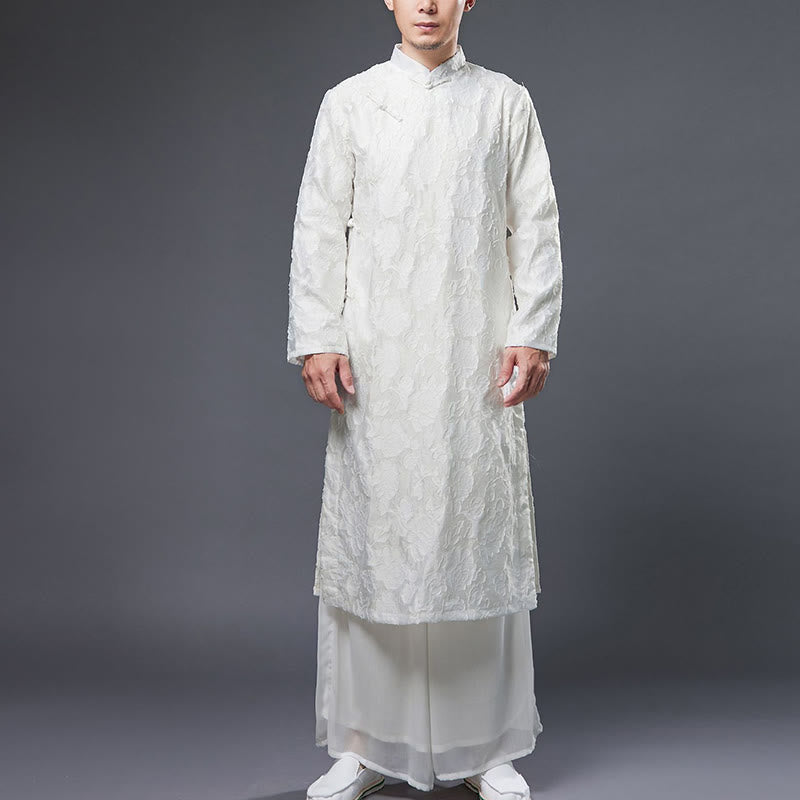 Buddha Stones Jesienne Chińskie Żaby-Guziki Róża Piwonia Bawełna Męski Garnitur Tang Robe