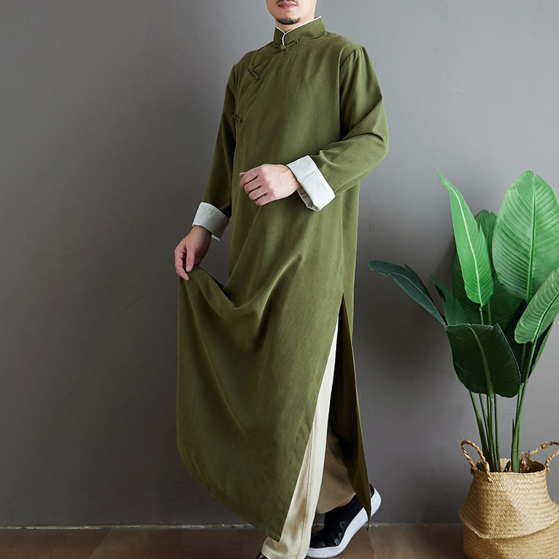 Szlafrok męski Tang Suit z motywem Buddha Stones w jednolitym kolorze z chińskimi żabami i guzikami - image 3