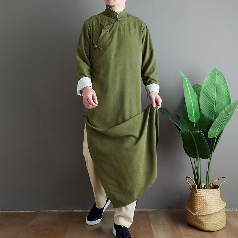 Buddha Stones Jesień Jednolity Kolor Chiński Żaba-Guzik Bawełna Męski Garnitur Tang Robe