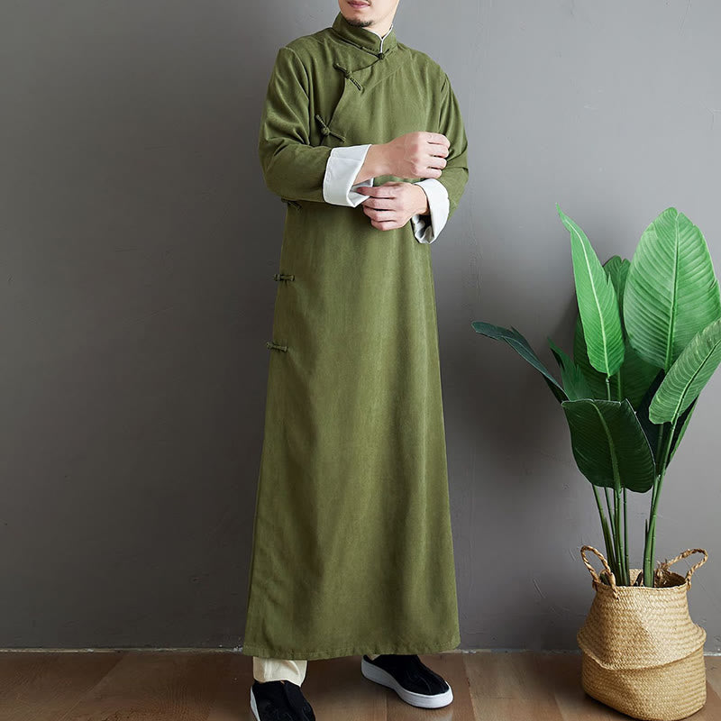 Buddha Stones Jesień Jednolity Kolor Chiński Żaba-Guzik Bawełna Męski Garnitur Tang Robe