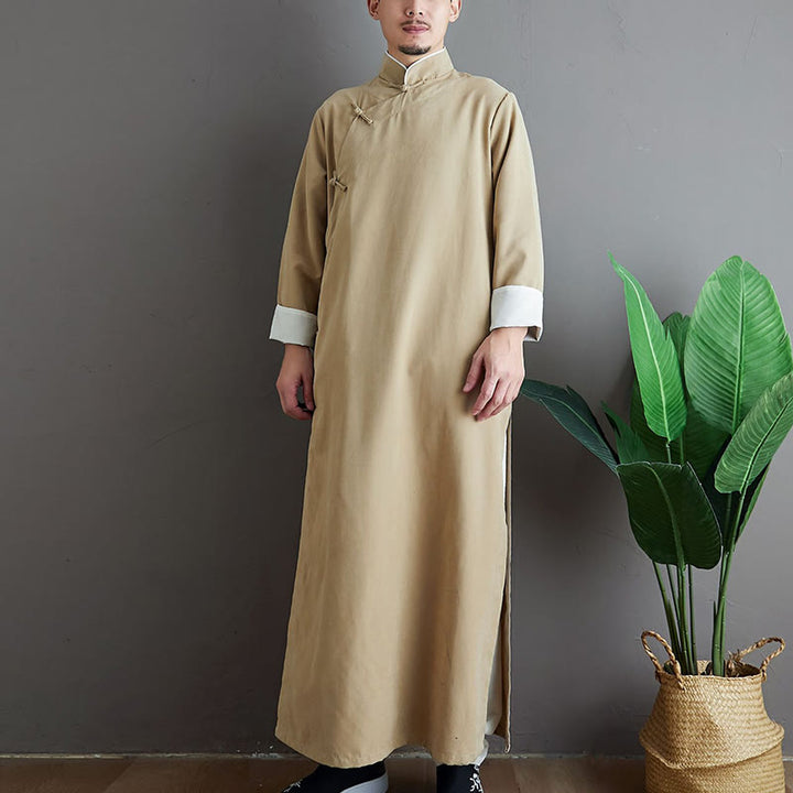 Szlafrok męski Tang Suit z motywem Buddha Stones w jednolitym kolorze z chińskimi żabami i guzikami - Mokasyn - US/UK/AU38， EU48 (XL) - image 9