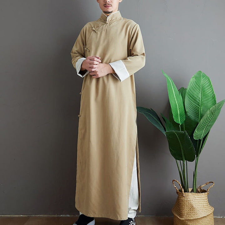 Buddha Stones Jesień Jednolity Kolor Chiński Żaba-Guzik Bawełna Męski Garnitur Tang Robe - image 10