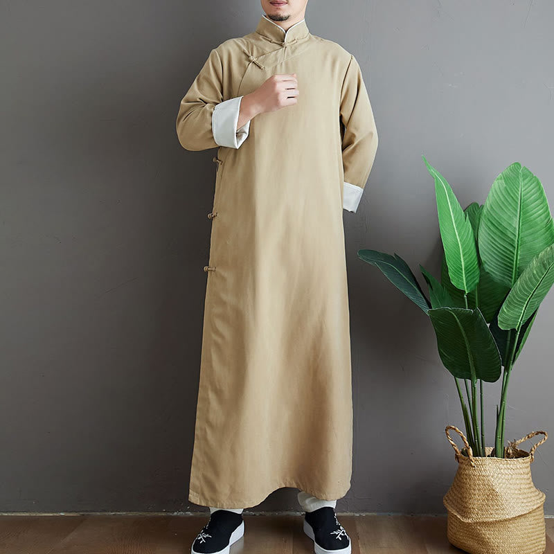 Buddha Stones Jesień Jednolity Kolor Chiński Żaba-Guzik Bawełna Męski Garnitur Tang Robe - image 13