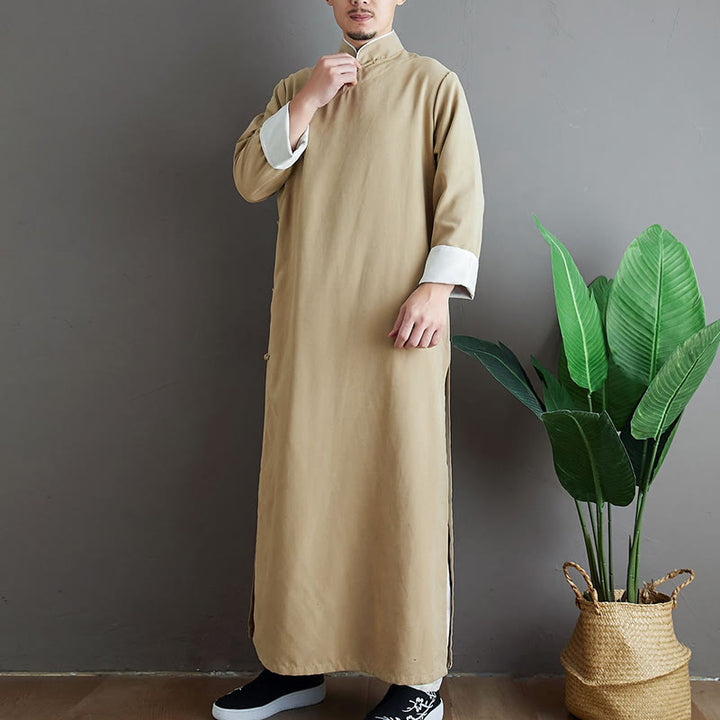 Buddha Stones Jesień Jednolity Kolor Chiński Żaba-Guzik Bawełna Męski Garnitur Tang Robe - image 11