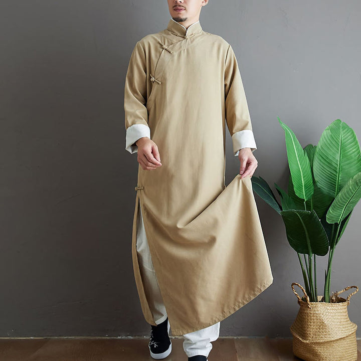 Szlafrok męski Tang Suit z motywem Buddha Stones w jednolitym kolorze z chińskimi żabami i guzikami - image 14
